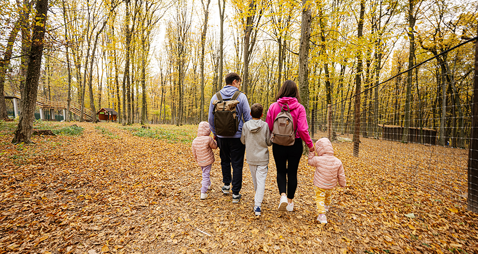 children with their parents walking on a trail